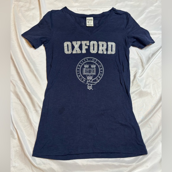 PINK Victoria's Secret Tops - Oxford Crest Navy V-Neck Tee Victoria’s Secret size small
